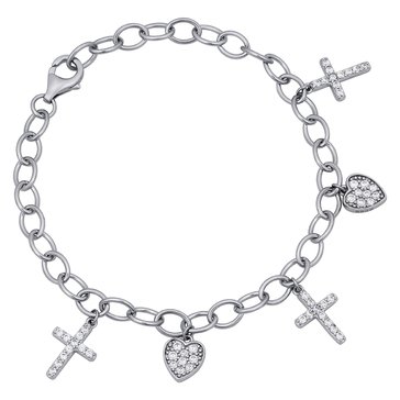 Cross and Heart CZ Charm Bracelet
