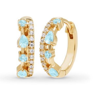 Aquamarine Pear and Round Cut with White Sapphire Accents Huggies