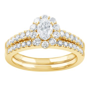 Evolv. 1 cttw Lab Grown Diamond Oval Cut Halo Bridal Ring Set