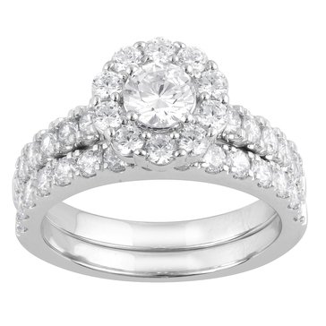 Evolv. 2 cttw Lab Grown Diamond Round Cut Halo Bridal Ring Set