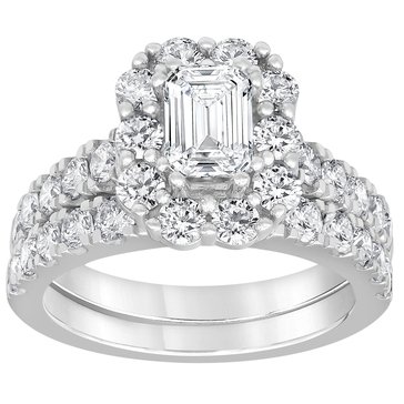 Evolv. 3 cttw Lab Grown Diamond Emerald Cut Halo Bridal Ring Set