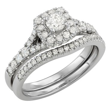 1 cttw Round Cut Halo Diamond Bridal Ring Set