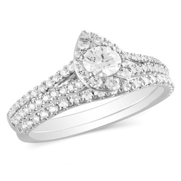 1 cttw Round Cut Pear Halo Diamond Bridal Ring Set