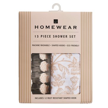 Homewear 13-Piece Damask Flower Shower Curtain Set
