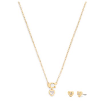 Coach C Heart Crystal Earrings and Necklace Boxed Set