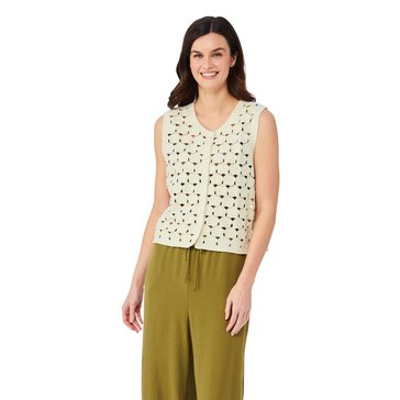 Yarn & Sea Women's Floral Crochet Button Front Top
