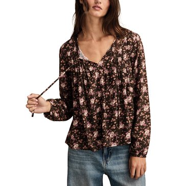 Lucky Brand Women's Pintuck Floral Peasant Top