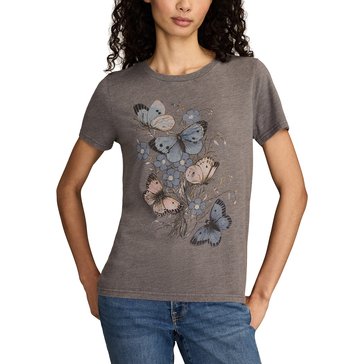Lucky Brand Women's Floral Butterfly Motif Classic Crew