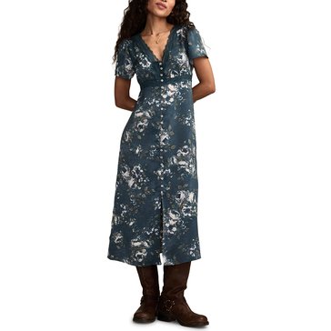 Lucky Brand Women's Lace Trim Floral Midi Dress