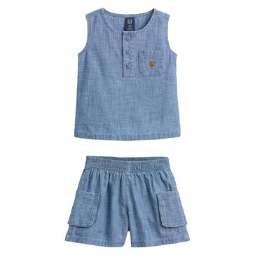 Gap Baby Boys My First Denim Henley Cargo Short Set