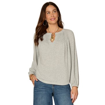 Democracy Women's Half Placket Long Sleeve Knit Top