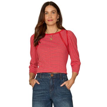 Democracy Women's Crochet 3/4 Sleeve Boat Neck Top