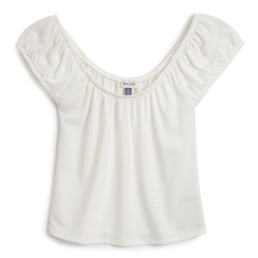 Yarn & Sea Women's Short Puff Sleeve Peasant Top