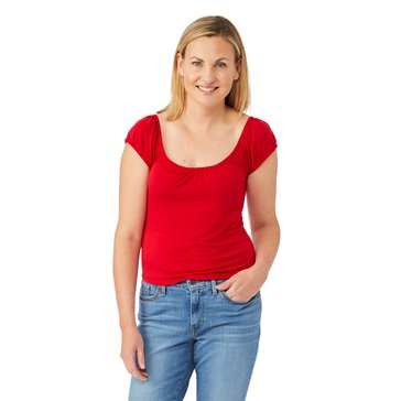 Yarn & Sea Women's Short Puff Sleeve Peasant Top
