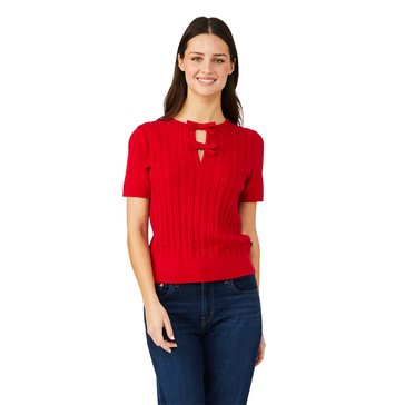 Nautica Women's Tie Bow Cable Short Sleeve Sweater