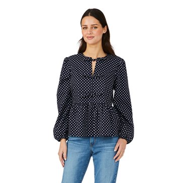 Nautica Women's Long Sleeve Peplum Bow Blouse