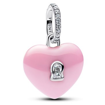 Pandora Pink Ceramic Heart Padlock Dangle Charm