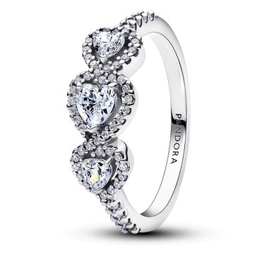 Pandora Halo Heart Trilogy Ring
