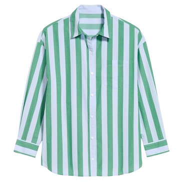 Old Navy Women's Long Sleeve Poplin Boyfriend Stripe Shirt