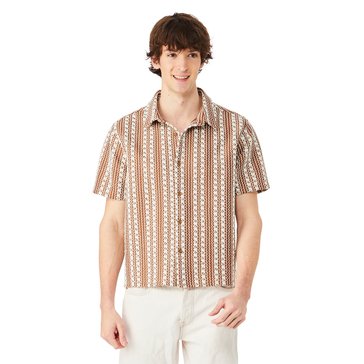 Distortion Men's Crochet Vertical Stripe Button Up Shirt