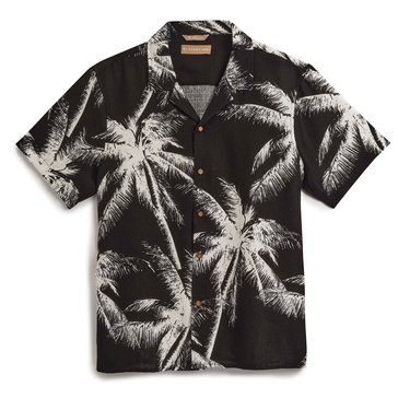 Distortion Men's Linen Texture Exploded Palm Print Camp Shirt 