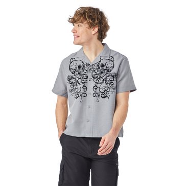 Distortion Men's Flocked Skull Camp Shirt 