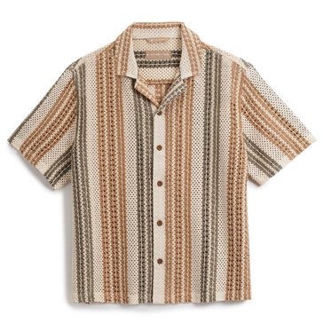 Distortion Men's Crochet Vertical Stripe Camp Shirt 