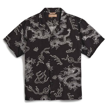 Distortion Men's Dragon Print Faille Camp Shirt 