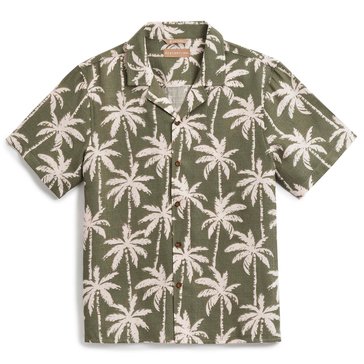 Distortion Men's Linen Like Palm Print Camp Shirt