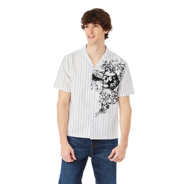 Distortion Men's Skull Cross Flocked Camp Shirt