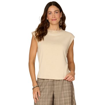 Democracy Women's Cap Sleeve Studded Scoop Neck Knit Top