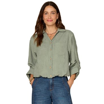 Democracy Women's Button Down 3/4 Sleeve Bubble Woven Shirt