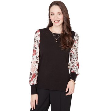 Emaline Women's Long Sleeve Crew Neck Twofer Sweater Missy