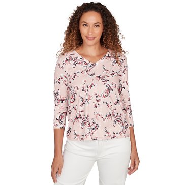 Emaline Women's 3/4 Sleeve Paisley Onion Skin Top Missy