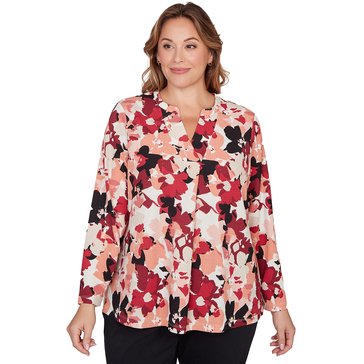 Emaline Women's Long Sleeve Pebble Knit Floral Top  (Plus Size)
