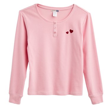 Yarn & Sea Women's Long Sleeve Heart Waffle Henley Top