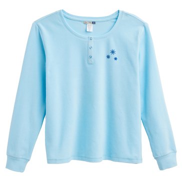 Yarn & Sea Women's Long Sleeve Sparkles Waffle Henley Top