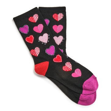 Legale Women's Allover Patchwork Hearts Crew Socks