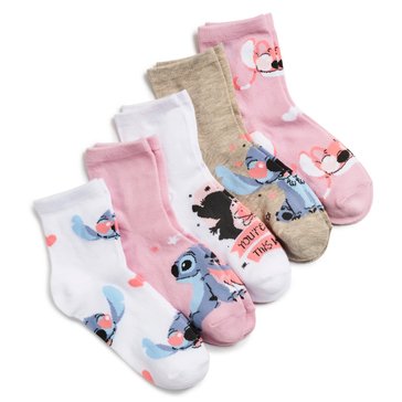 Disney Lilo and Stitch Valentines Day Ankle Socks, 5-Pack