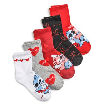 Disney Lilo and Stitch Valentines Day Ankle Socks, 5-Pack