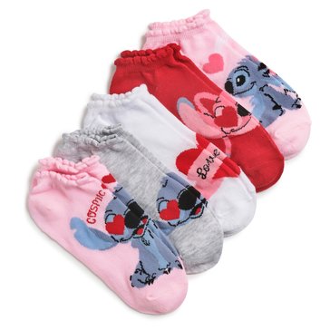 Disney Lilo and Stitch Valentines Day No Show Socks, 5-Pack