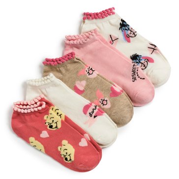Disney Winnie the Pooh Valentines Day No Show Socks, 5-Pack