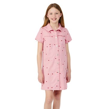 Joes Jeans Big Girls' Short Sleeve Denim Shirt Dress With Mini Heart Embroidery