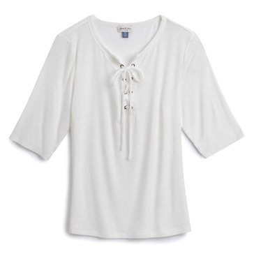 Yarn & Sea Women's Short Sleeve Lace Up Rib Tee