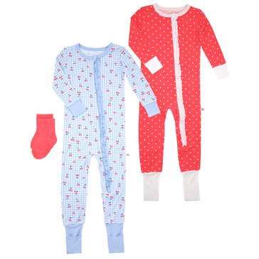 Sleep On It Newborn Girls' Bamboo Sleep Coveralls with Socks, 2-Pack