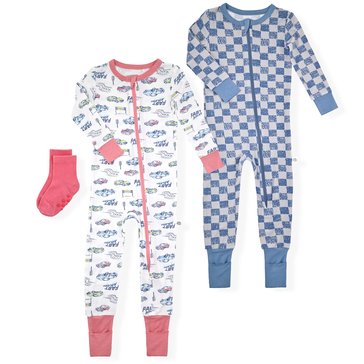 Sleep On It Newborn Boys' Bamboo Sleep Coveralls with Socks, 2-Pack