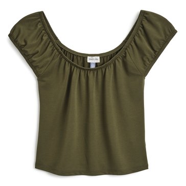 Yarn & Sea Women's Short Puff Sleeve Peasant Top (Plus Size)