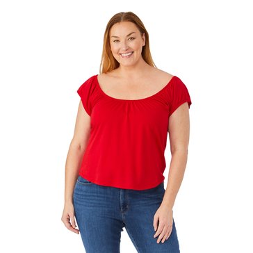 Yarn & Sea Women's Short Puff Sleeve Peasant Top (Plus Size)