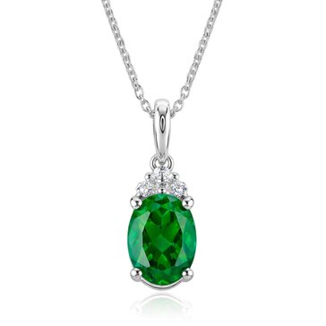 Created Emerald Round Cluster with White Topaz Pendant