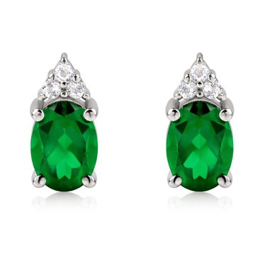 Created Emerald Round Cluster with White Topaz Earrings